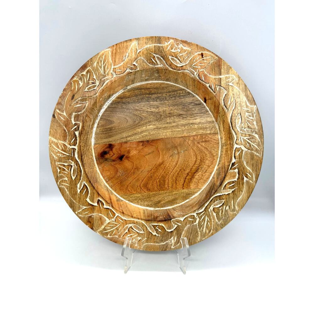 Pier 1 Imports Carved Mango Wood Decorative Charger Plate 14"